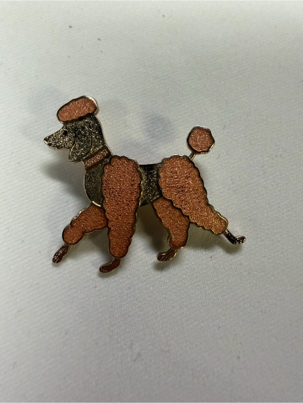 Vintage MCM Decorative Poodle Dog Enamel Pin - Copper, Pink & Brown